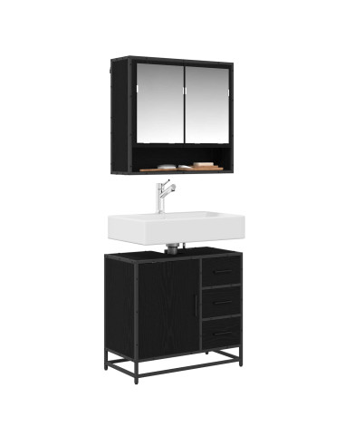 Set di mobili per il bagno 2 pcs Rovere Nero Legno multistrato