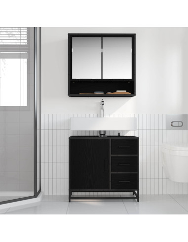 Set di mobili per il bagno 2 pcs Rovere Nero Legno multistrato