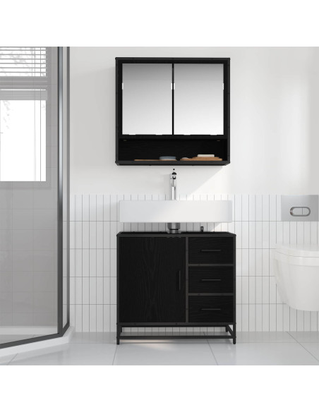 Set di mobili per il bagno 2 pcs Rovere Nero Legno multistrato