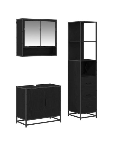 Set di mobili per il bagno 3 pcs Rovere Nero Legno multistrato