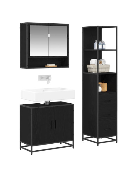 Set di mobili per il bagno 3 pcs Rovere Nero Legno multistrato