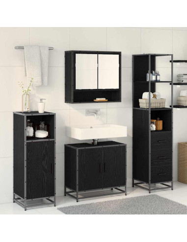 Set di mobili per il bagno 3 pcs Rovere Nero Legno multistrato