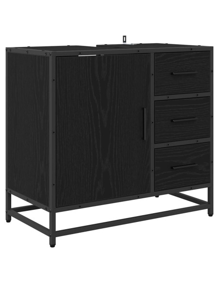 Set di mobili per il bagno 3 pcs Rovere Nero Legno multistrato