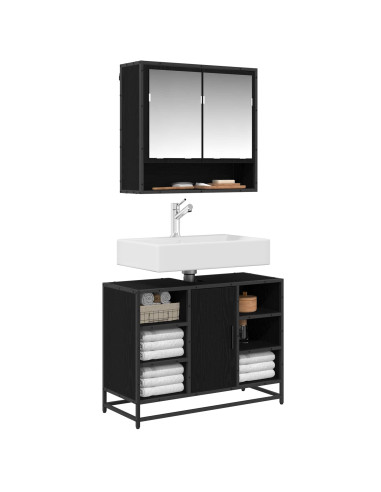 Set di mobili per il bagno 2 pcs Rovere Nero Legno multistrato