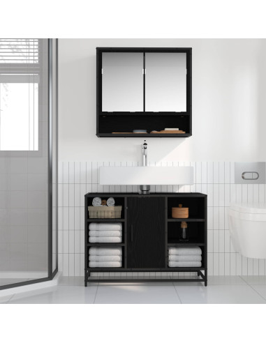Set di mobili per il bagno 2 pcs Rovere Nero Legno multistrato