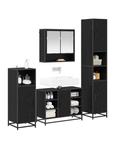 Set di mobili per il bagno 4 pcs Rovere Nero Legno multistrato