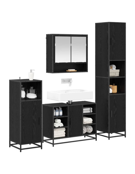Set di mobili per il bagno 4 pcs Rovere Nero Legno multistrato