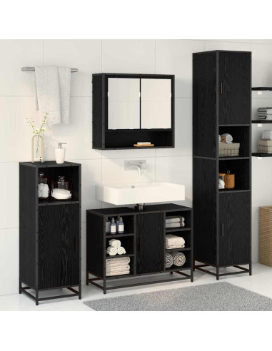Set di mobili per il bagno 4 pcs Rovere Nero Legno multistrato