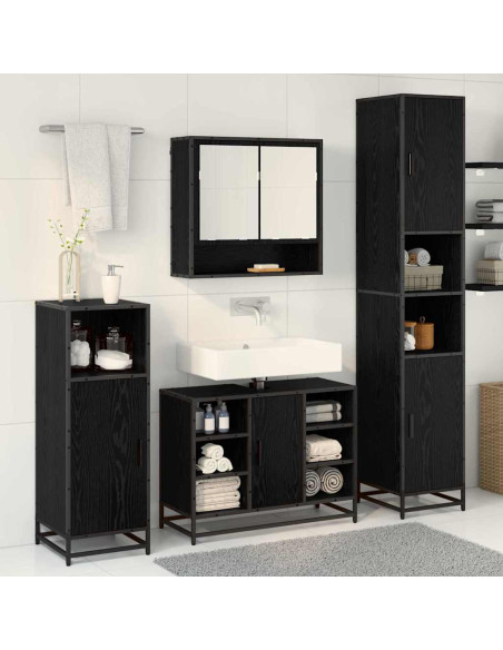 Set di mobili per il bagno 4 pcs Rovere Nero Legno multistrato