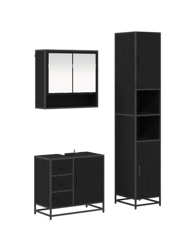 Set di mobili per il bagno 3 pcs Rovere Nero Legno multistrato