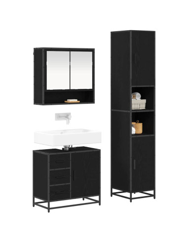 Set di mobili per il bagno 3 pcs Rovere Nero Legno multistrato