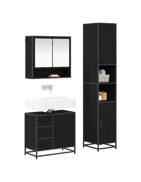 Set di mobili per il bagno 3 pcs Rovere Nero Legno multistrato