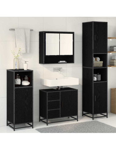Set di mobili per il bagno 3 pcs Rovere Nero Legno multistrato