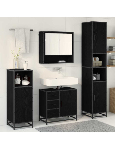 Set di mobili per il bagno 3 pcs Rovere Nero Legno multistrato