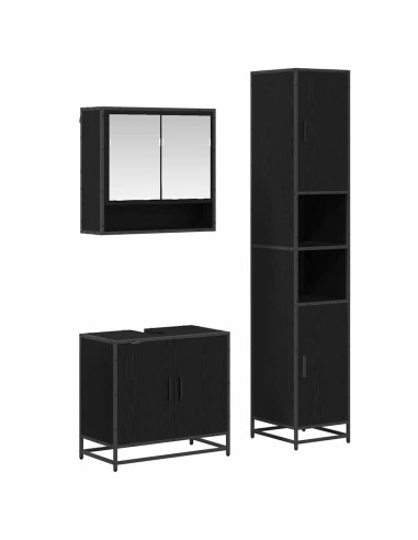 Set di mobili per il bagno 3 pcs Rovere Nero Legno multistrato