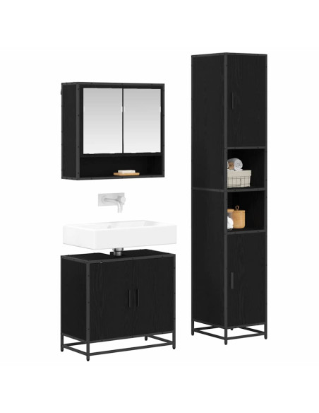 Set di mobili per il bagno 3 pcs Rovere Nero Legno multistrato