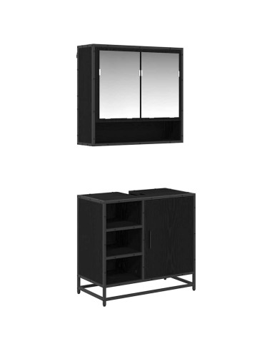 Set di mobili per il bagno 2 pcs Rovere Nero Legno multistrato
