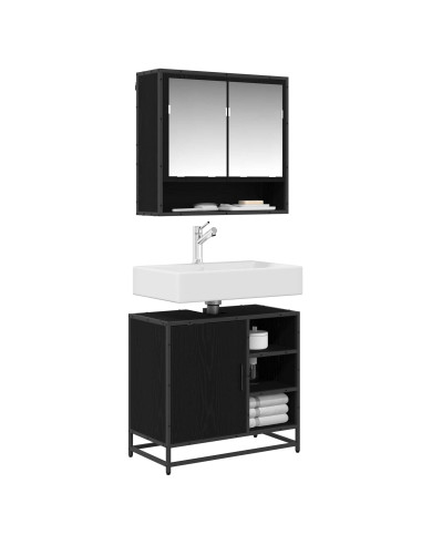Set di mobili per il bagno 2 pcs Rovere Nero Legno multistrato