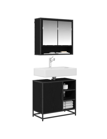 Set di mobili per il bagno 2 pcs Rovere Nero Legno multistrato