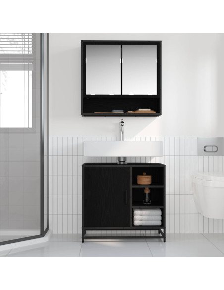 Set di mobili per il bagno 2 pcs Rovere Nero Legno multistrato