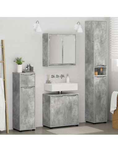 Set di mobili per il bagno con cassetto 4 pcs Grigio cemento