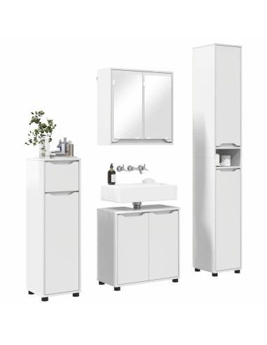 Set di mobili per il bagno con cassetto 4 pcs Bianco Lucido