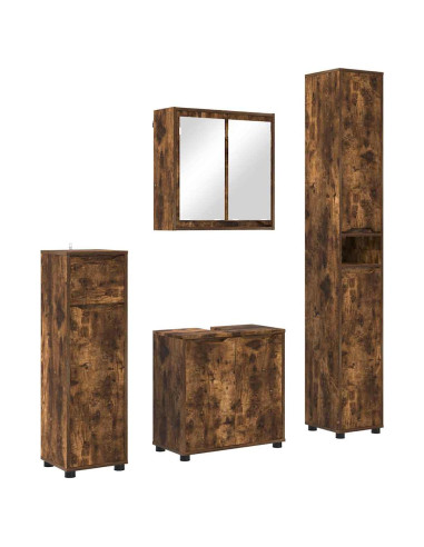 Set di mobili per il bagno 4 pcs Rovere fumé Legno multistrato