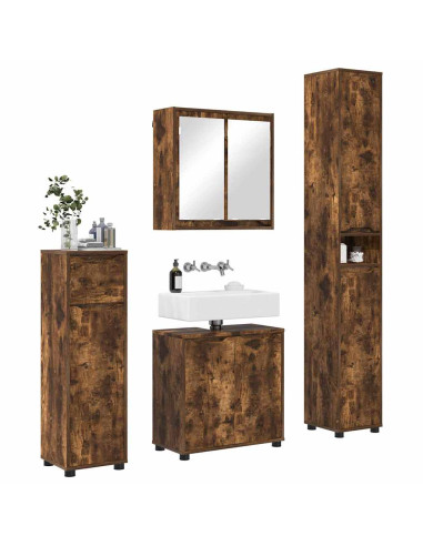 Set di mobili per il bagno 4 pcs Rovere fumé Legno multistrato