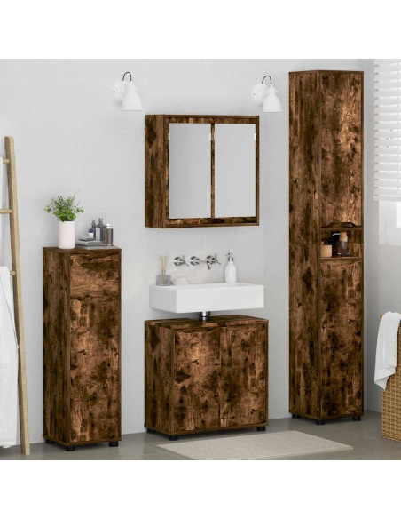 Set di mobili per il bagno 4 pcs Rovere fumé Legno multistrato