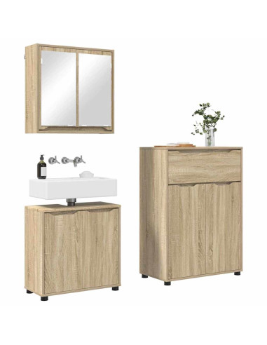 Set di mobili per il bagno con cassetto 3 pcs Rovere Sonoma