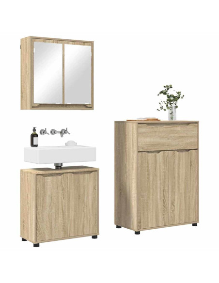 Set di mobili per il bagno con cassetto 3 pcs Rovere Sonoma
