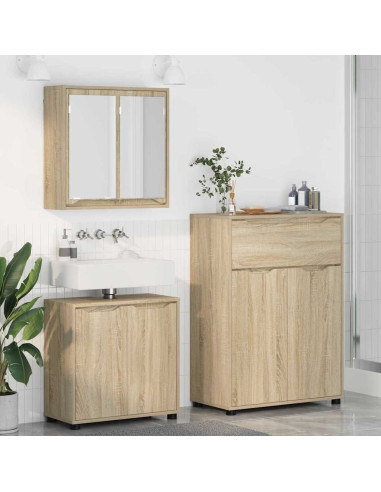Set di mobili per il bagno con cassetto 3 pcs Rovere Sonoma