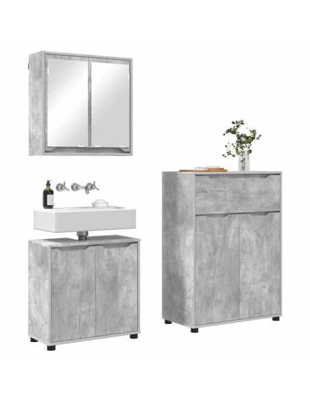 Set di mobili per il bagno con cassetto 3 pcs Grigio cemento