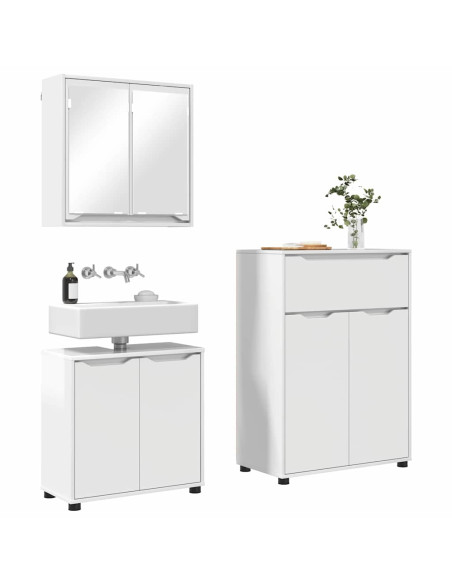 Set di mobili per il bagno con cassetto 3 pcs Bianco Lucido