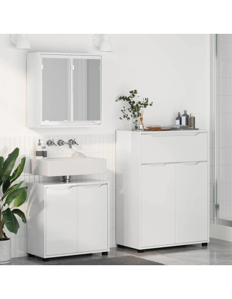 Set di mobili per il bagno con cassetto 3 pcs Bianco Lucido