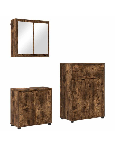 Set di mobili per il bagno 3 pcs Rovere fumé Legno multistrato