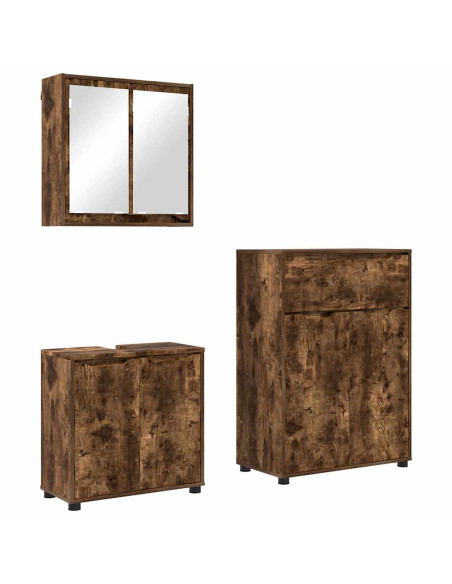 Set di mobili per il bagno 3 pcs Rovere fumé Legno multistrato