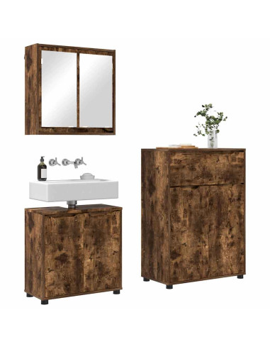 Set di mobili per il bagno 3 pcs Rovere fumé Legno multistrato