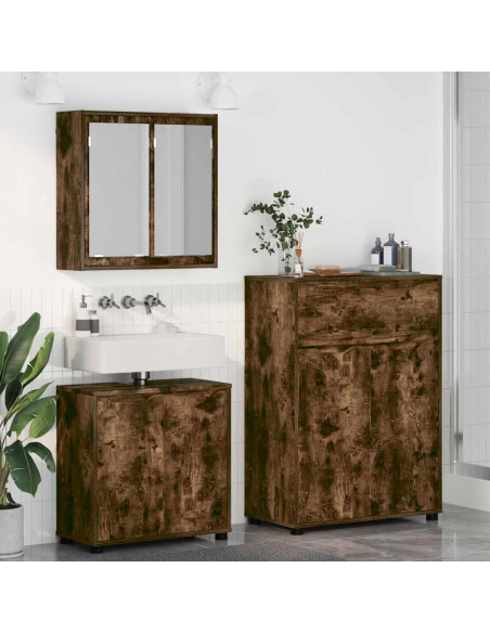 Set di mobili per il bagno 3 pcs Rovere fumé Legno multistrato