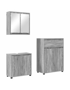 Set di mobili per il bagno con cassetto 3 pcs Grigio Sonoma 2