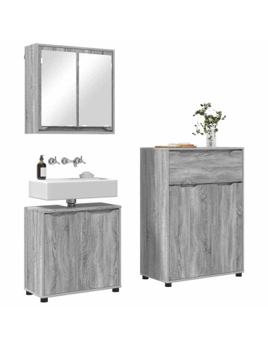 Set di mobili per il bagno con cassetto 3 pcs Grigio Sonoma
