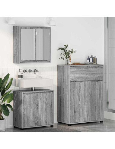 Set di mobili per il bagno con cassetto 3 pcs Grigio Sonoma