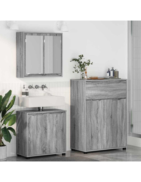 Set di mobili per il bagno con cassetto 3 pcs Grigio Sonoma