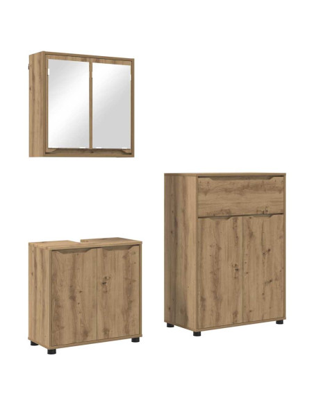 Set di mobili per il bagno con ruota 3 pcs Rovere artigianale