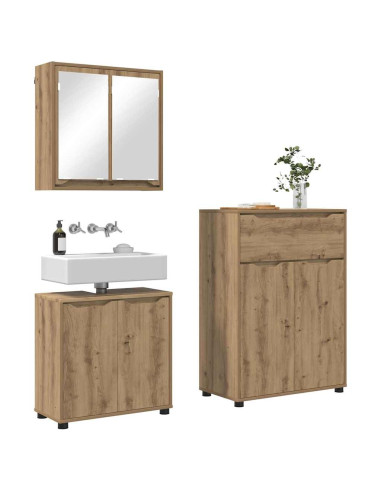 Set di mobili per il bagno con ruota 3 pcs Rovere artigianale