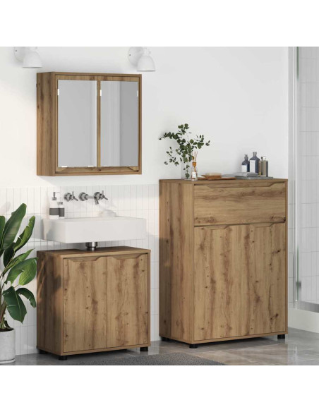 Set di mobili per il bagno con ruota 3 pcs Rovere artigianale