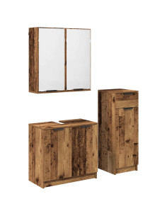 Set di mobili per il bagno con cassetto 3 pcs Legno vecchio 2