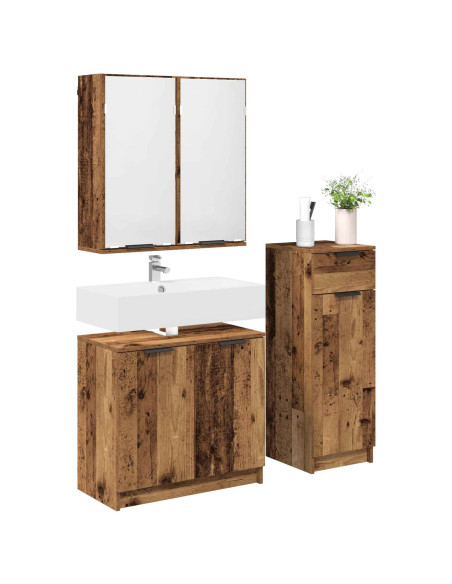 Set di mobili per il bagno con cassetto 3 pcs Legno vecchio
