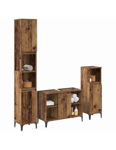 Set di mobili per il bagno con lo scaffale 3 pcs Legno vecchio