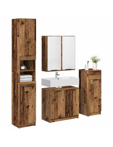 Set di mobili per il bagno con cassetto 4 pcs Legno vecchio